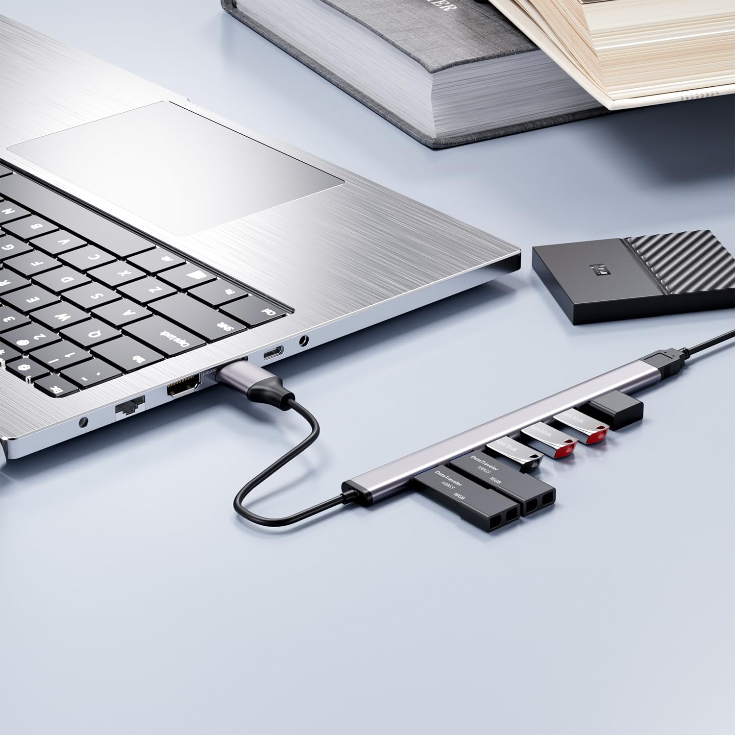 SNLLMZI Aluminum 7-Port USB 3.0 Hub - High Speed Data Transfer, Ultra Slim Portable USB Splitter for MacBook, Laptop, PC, Mac Pro, Mac Mini, iMac, Surface Pro - Perfect for Home Office, Gaming & Multi-Device Charging