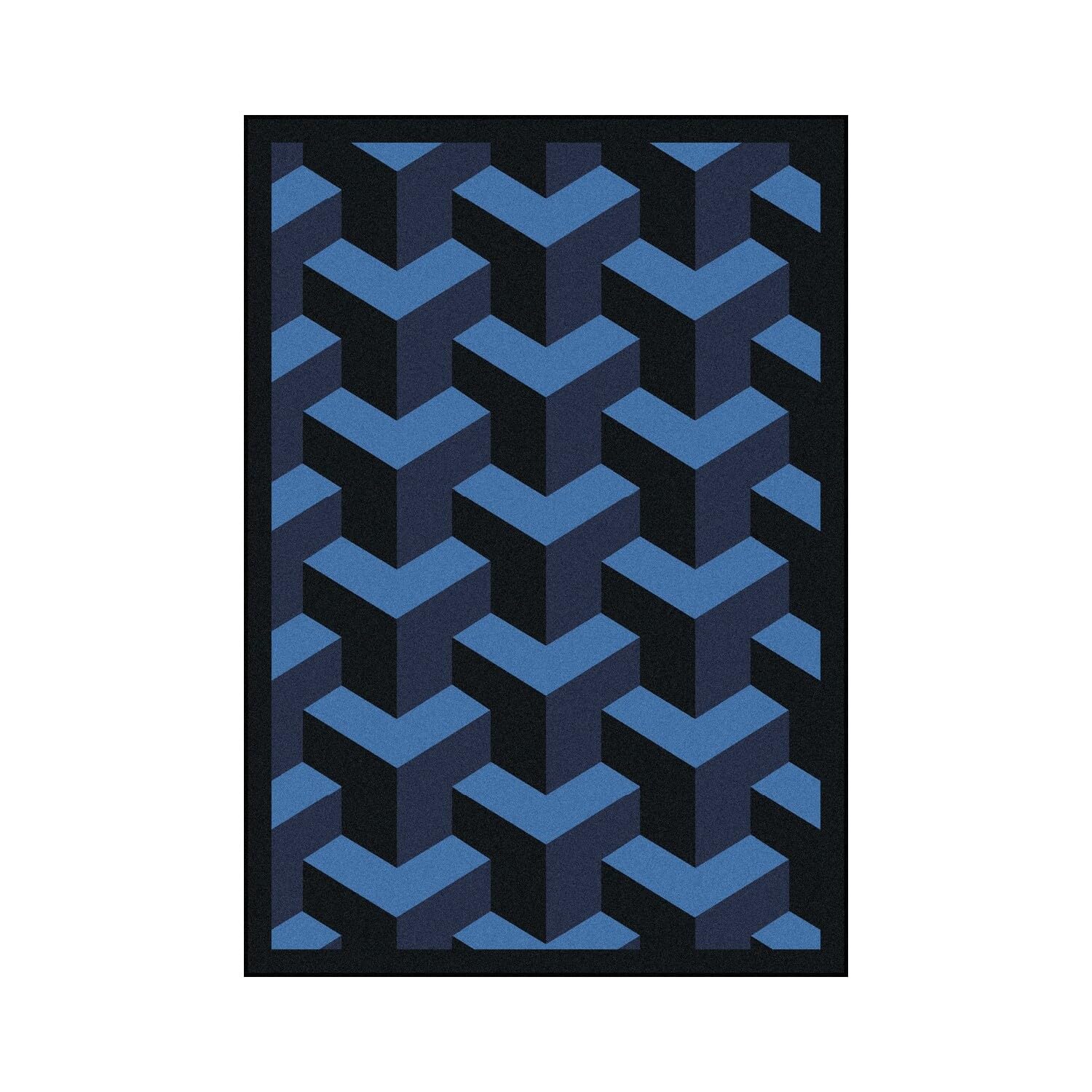 Joy Carpets Kaleidoscope Rooftop Whimsical Area Rug - Navy Blue Kids Playroom & Nursery Rug - Soft Non-Slip Floor Mat for Bedroom, Living Room Decor