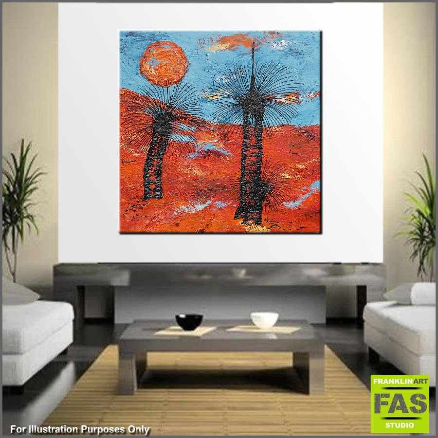 Abstract Realism Outback Landscape Grass Trees Square Canvas Art - Modern Wall Decor for Living Room, Bedroom & Office - Nature Inspired Home Decor