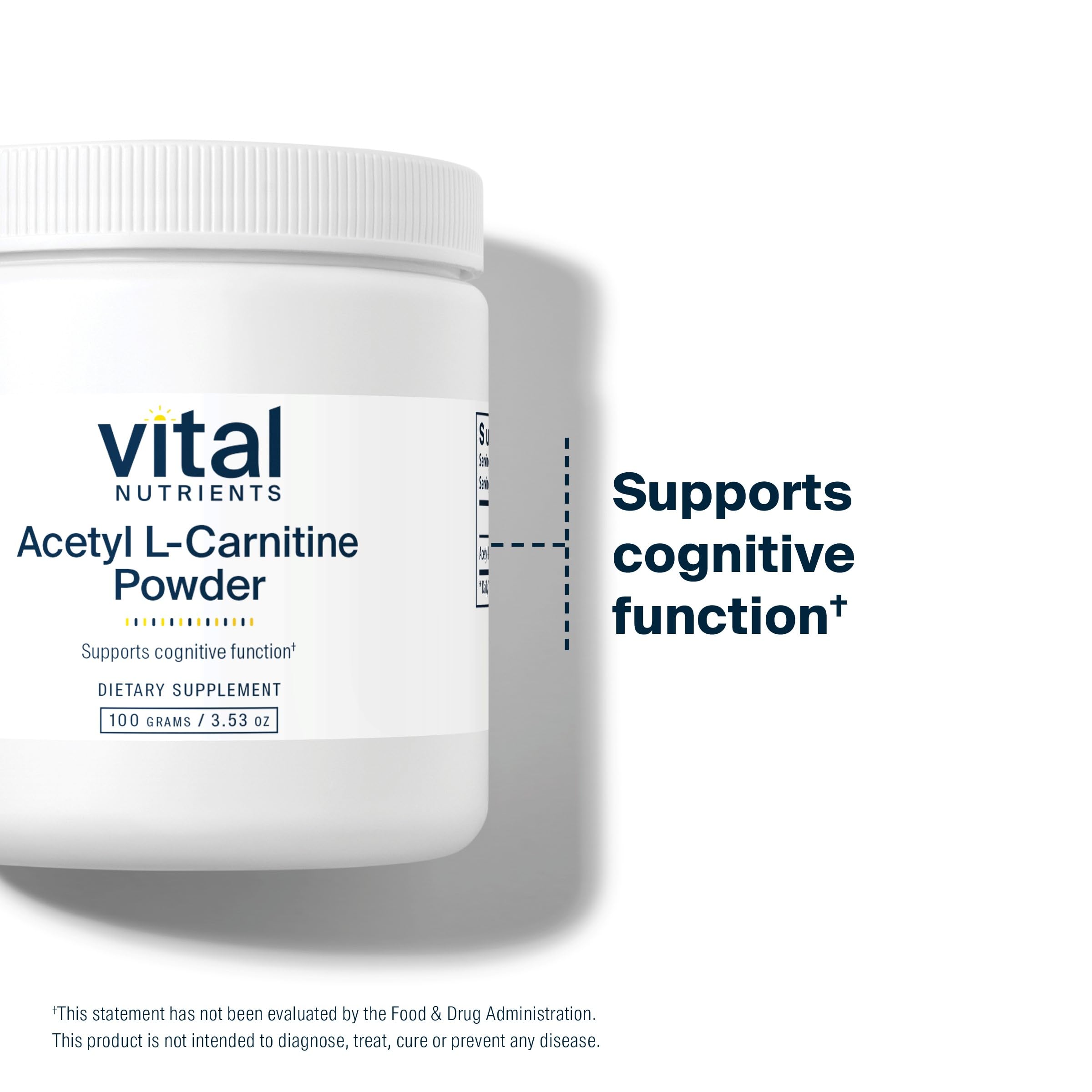 Vital Nutrients Acetyl L-Carnitine Powder - 100g | Brain & Memory Support Supplement | Vegan, Non-GMO | Gluten, Dairy & Soy Free | Cognitive Function Booster for Focus & Mental Clarity | Perfect for Students, Professionals & Healthy Aging