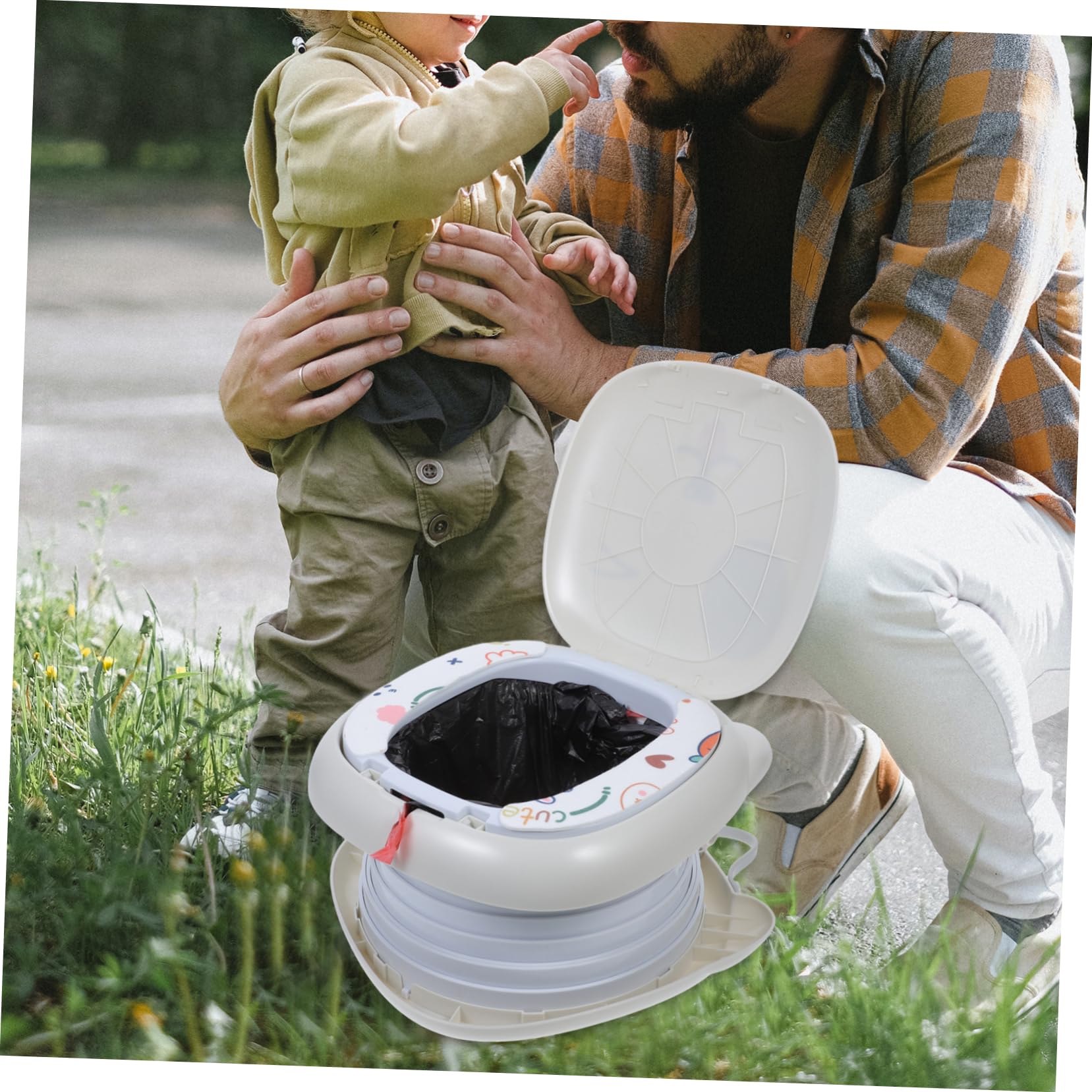 GREENADSCAPE Foldable Portable Potty for Kids - Light Grey Plastic Travel Toilet for Toddlers | Perfect for Camping, Road Trips & Outdoor Activities