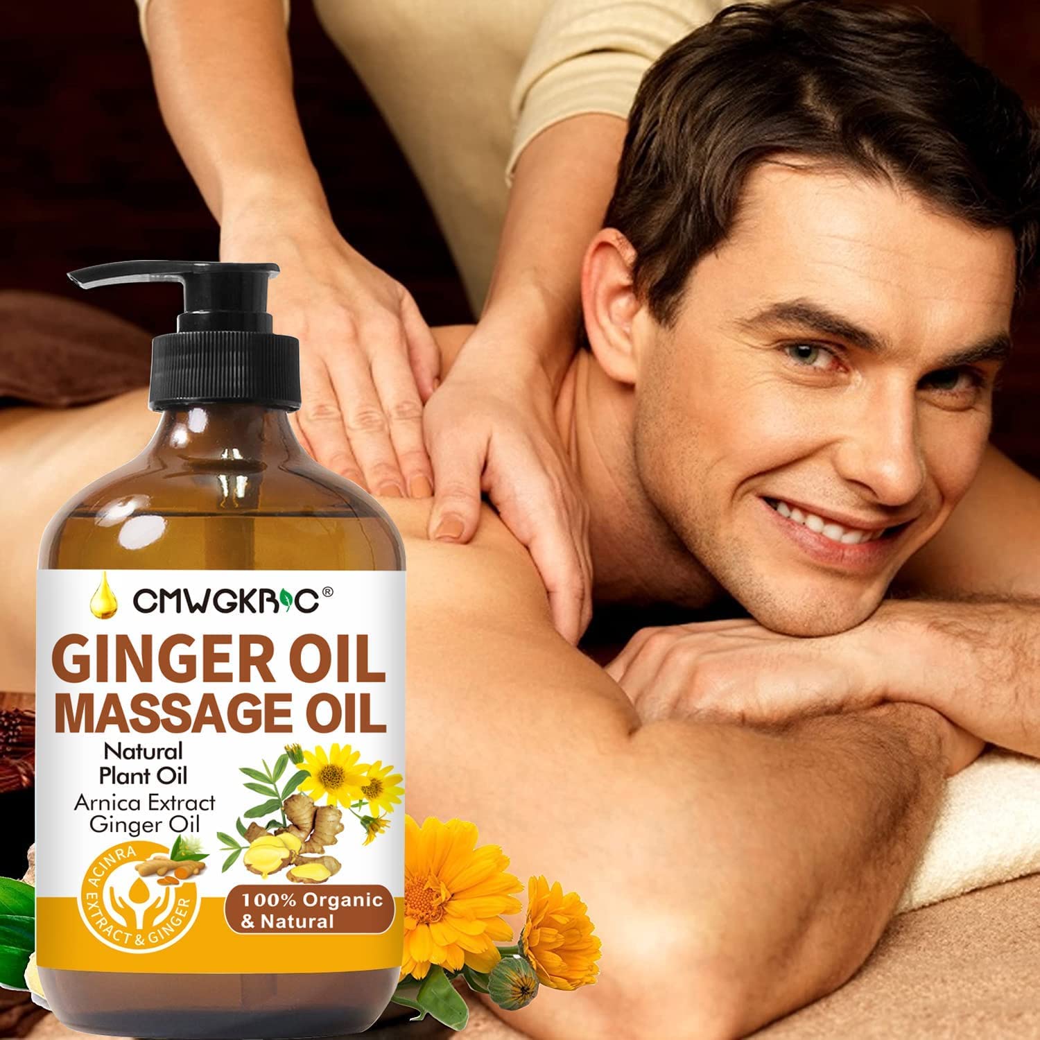 **Organic Ginger Oil for Lymphatic Drainage & Muscle Relief – Natural Warming Massage Oil with Arnica for Skin Care, Relaxation & Mother’s Day Gifts – Perfect for Aromatherapy, Post-Workout Recovery & Stress Relief**
