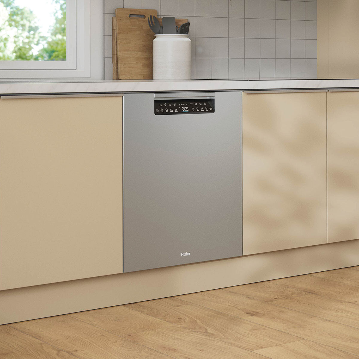Haier 600 Series Built-In Dishwasher with Steam Function - 15 Place Settings, Stainless Steel Interior (HDW15U3S1) | Perfect for Modern Kitchens, Small Families & Energy-Efficient Homes
