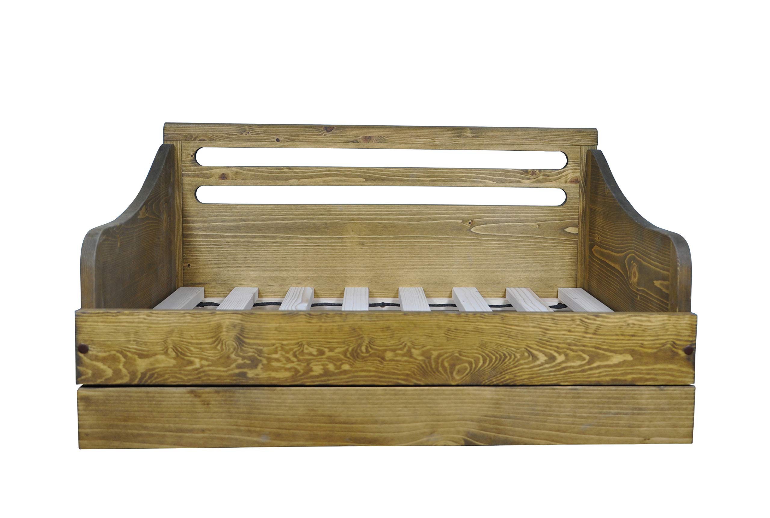 Stylish Rustic Brown Wooden Pet Bed with Feeder - Small Multipurpose Pet Furniture for Dogs & Cats - Perfect for Living Room, Bedroom or Outdoor Use