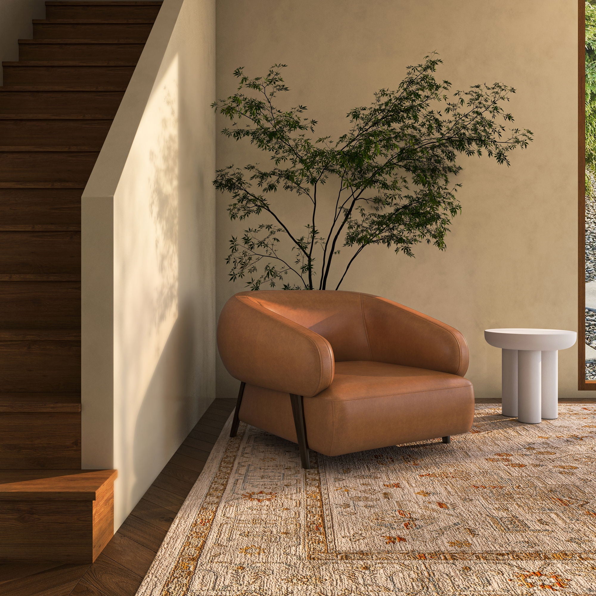 Devlin Modern Lounge Chair in Tan - Comfortable Upholstered Accent Chair for Living Room, Bedroom, or Office