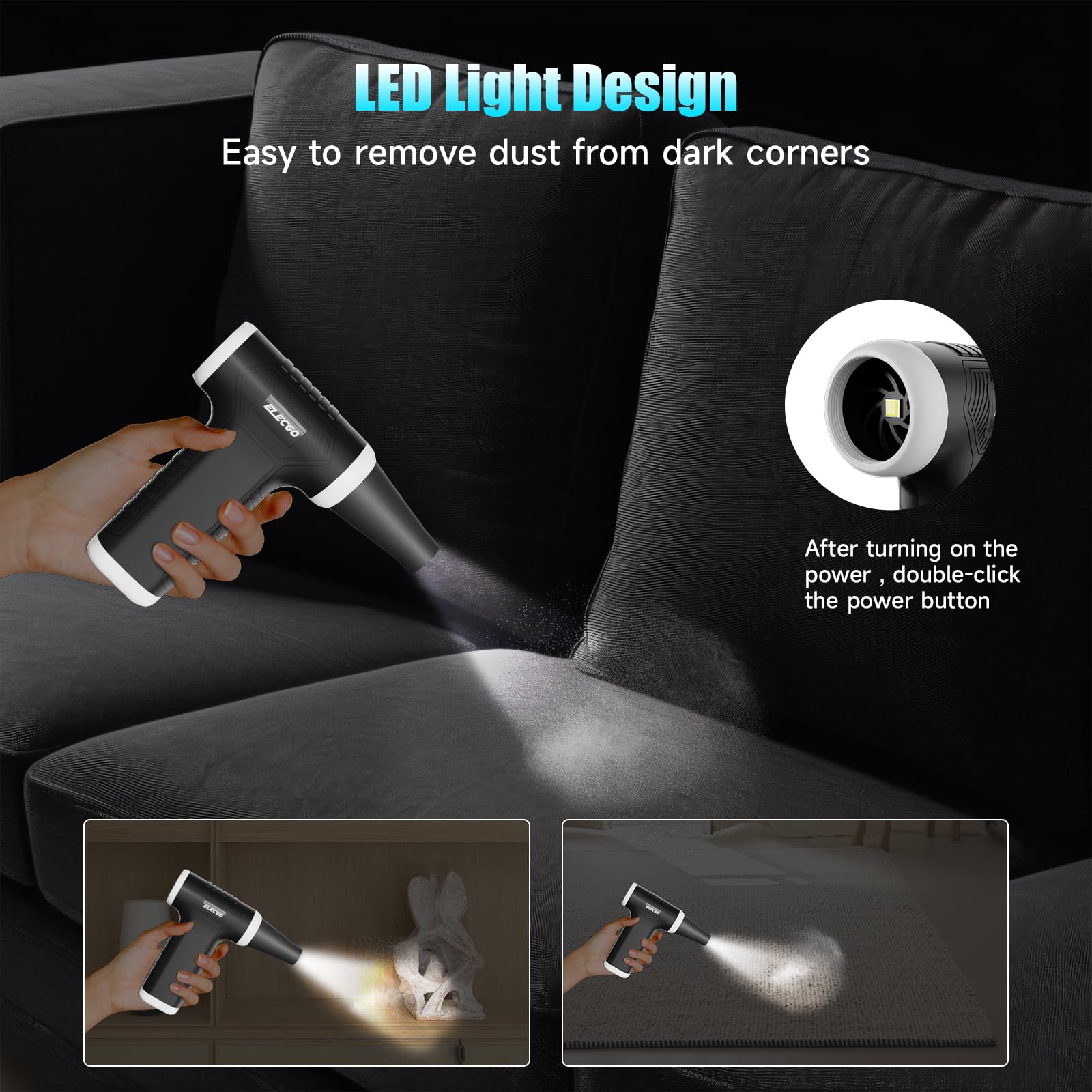 2 in 1 Electric Air Duster & Vacuum Cleaner - 150,000 RPM High Speed, Brushless Motor, Adjustable Speed - Perfect for Home, Car, Keyboard, Computer Cleaning & Dust Removal