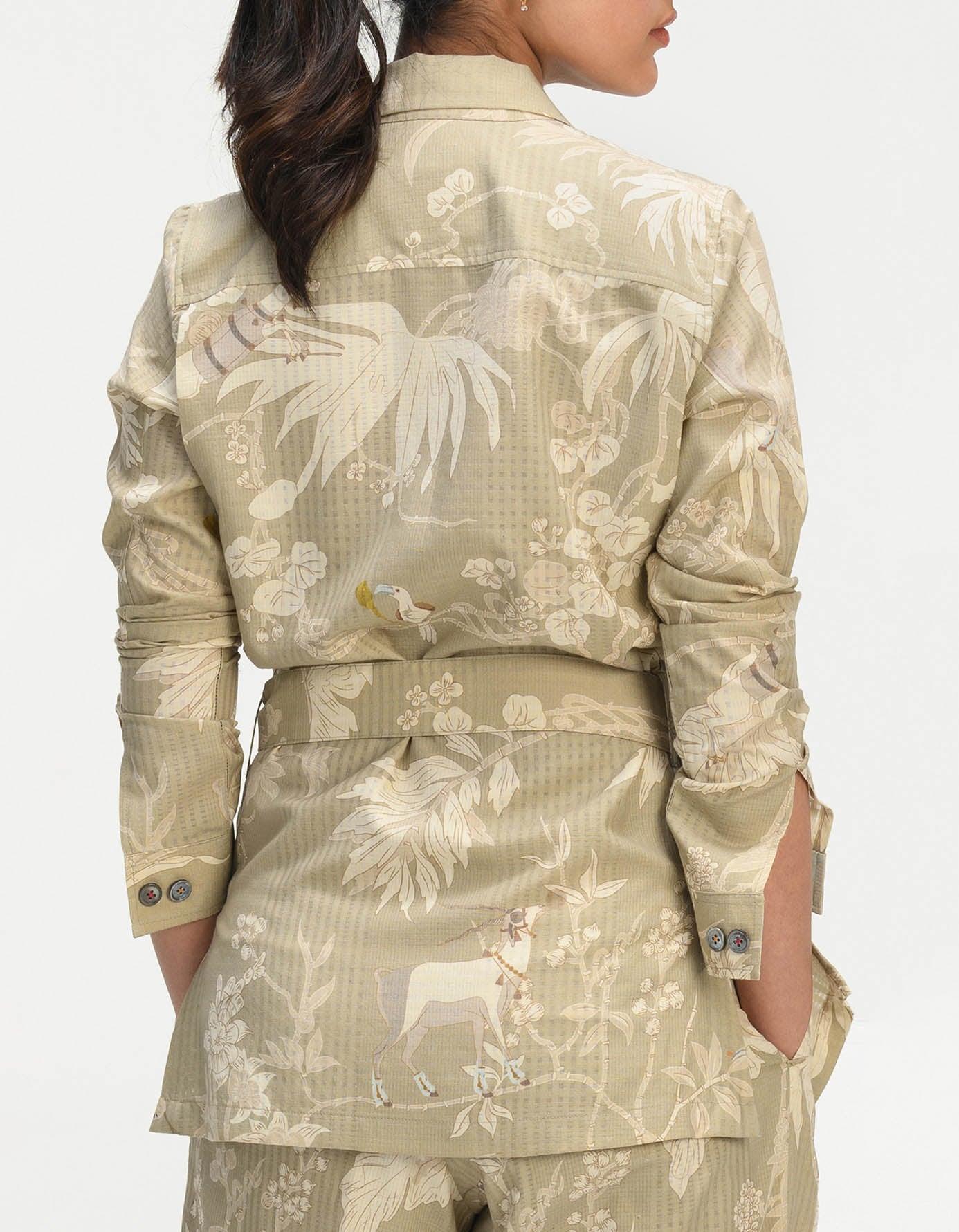 Men's Safari Jacket - Cotton Silk Blend Checkered Oyster Grey Shirt for Outdoor Adventures & Travel