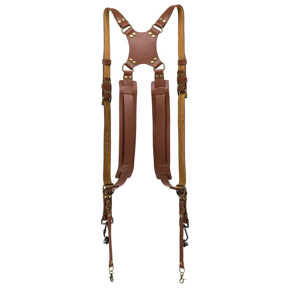 Vintage Leather Dual Camera Shoulder Strap - Adjustable Universal Harness for DSLR & Mirrorless Cameras - Perfect for Wedding & Travel Photography (Brown)