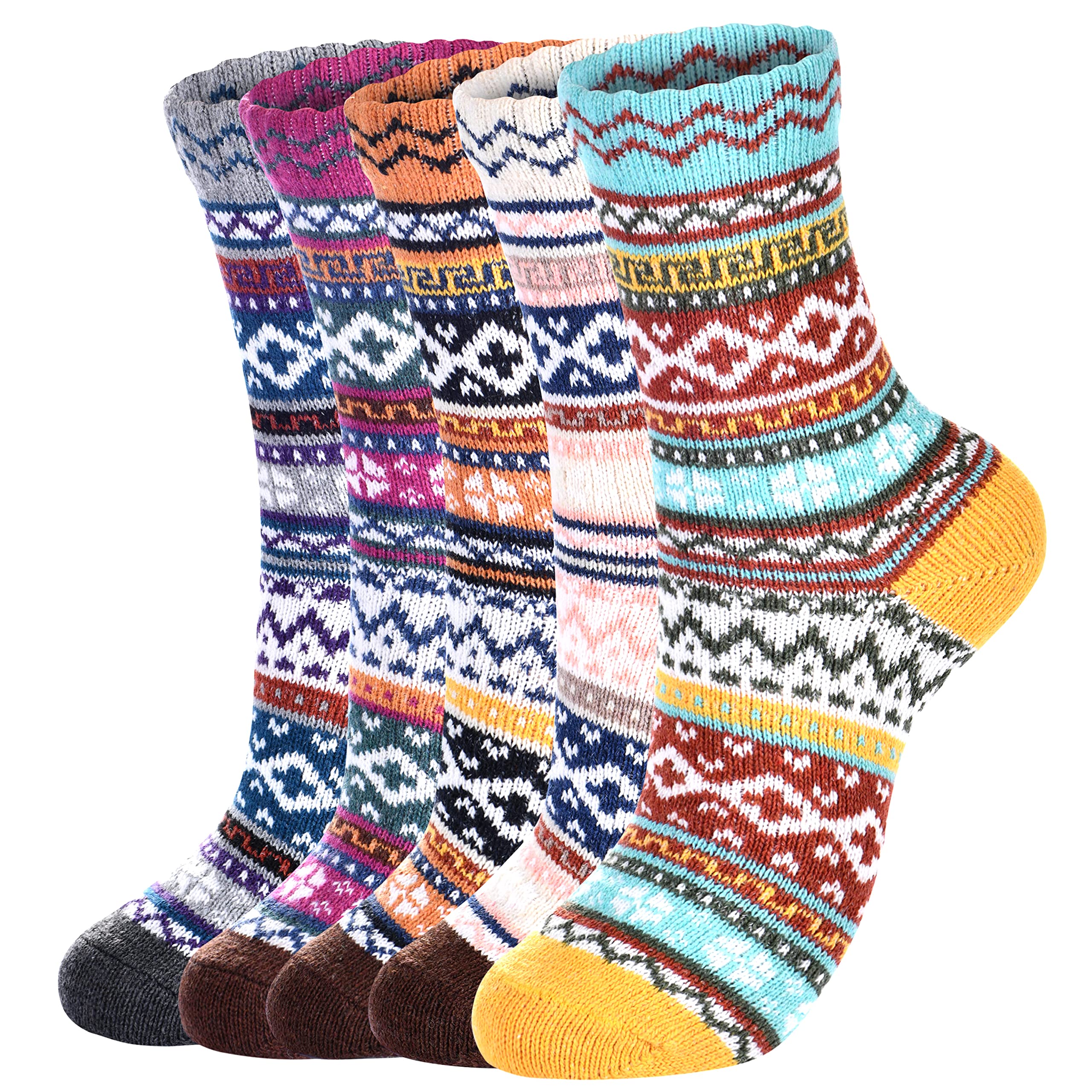 5 Pairs Warm Wool Socks for Women & Men - Soft Thick Winter Hiking Boot Socks, Cozy Crew Socks for Cold Weather, Long Socks for Outdoor Activities, Camping & Daily Wear