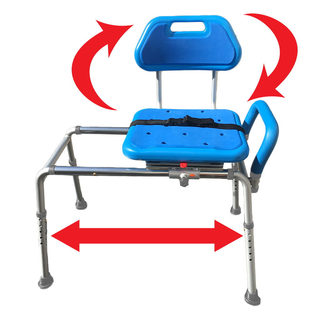 Premium Sliding Bath Transfer Bench with Swivel Seat & Padded Cushion - Adjustable Shower Chair for Elderly & Disabled - Safe Bathroom Mobility Aid for Seniors, Post-Surgery Recovery & Home Care Use