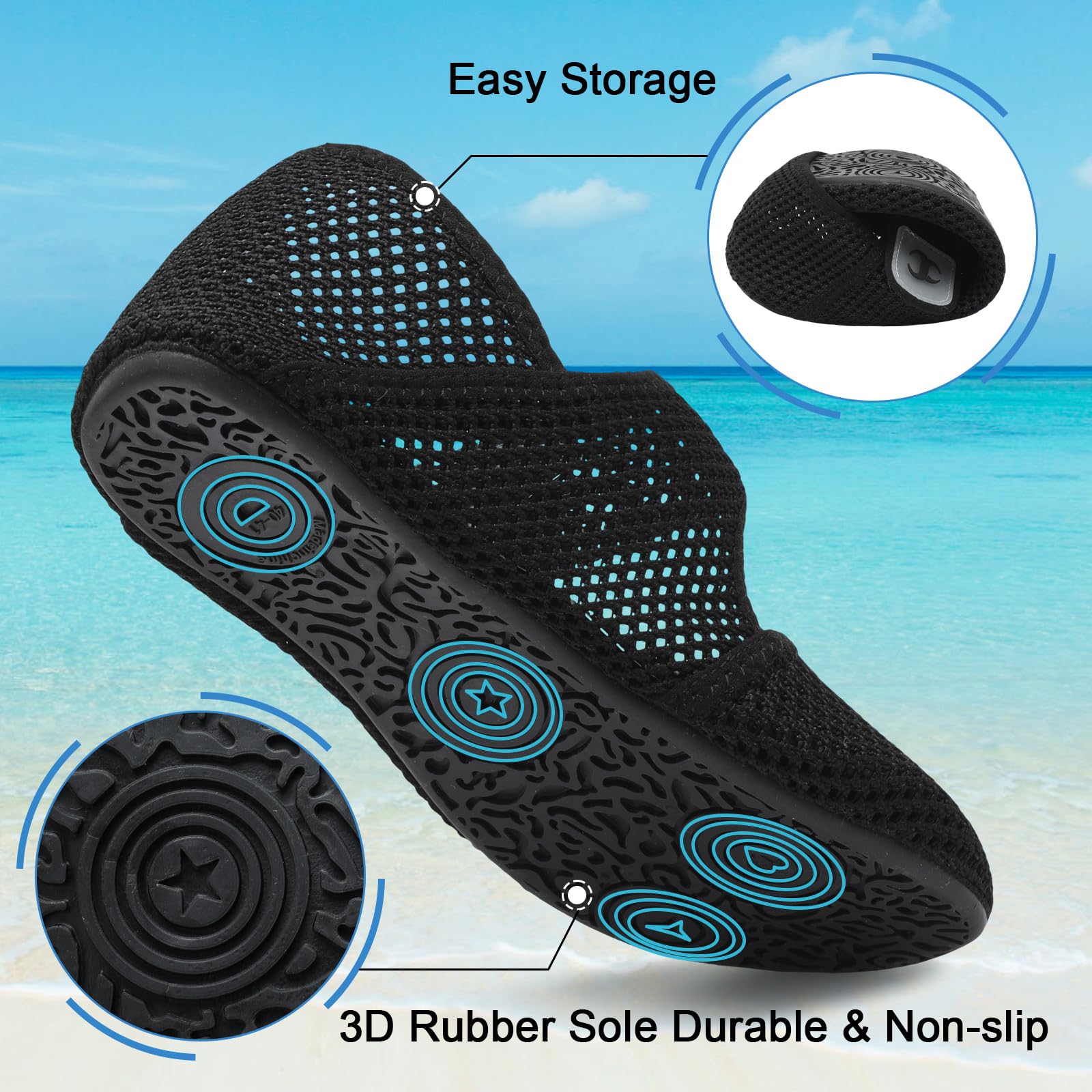 **Women's & Men's Quick-Dry Water Shoes - Barefoot Beach Swim Aqua Socks for Pool, River & Sea - Summer Wide Slide Sandals for Swimming, Surfing & Outdoor Adventures**
