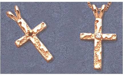 Solid Sterling Silver or 14kt Gold Round Nugget Cross Pendant with Accent Setting - Handcrafted in USA | Perfect for Gifts, Religious Jewelry & Everyday Wear