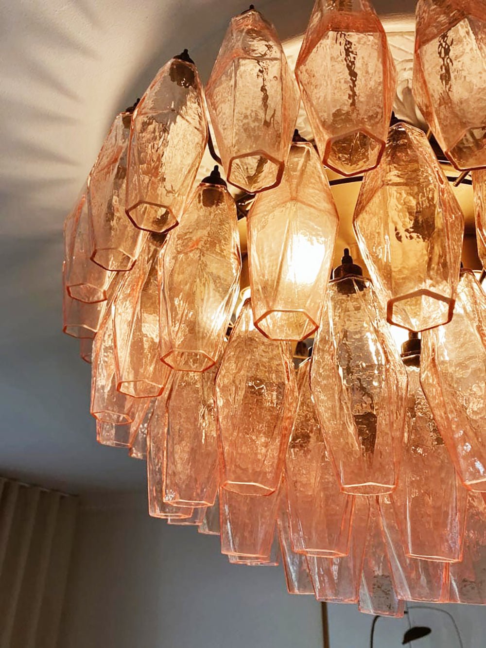 Murano Rhombus Pink Glass Ceiling Lamp - Elegant Crystal Chandelier for Living Room, Bedroom & Dining Room Lighting Decor