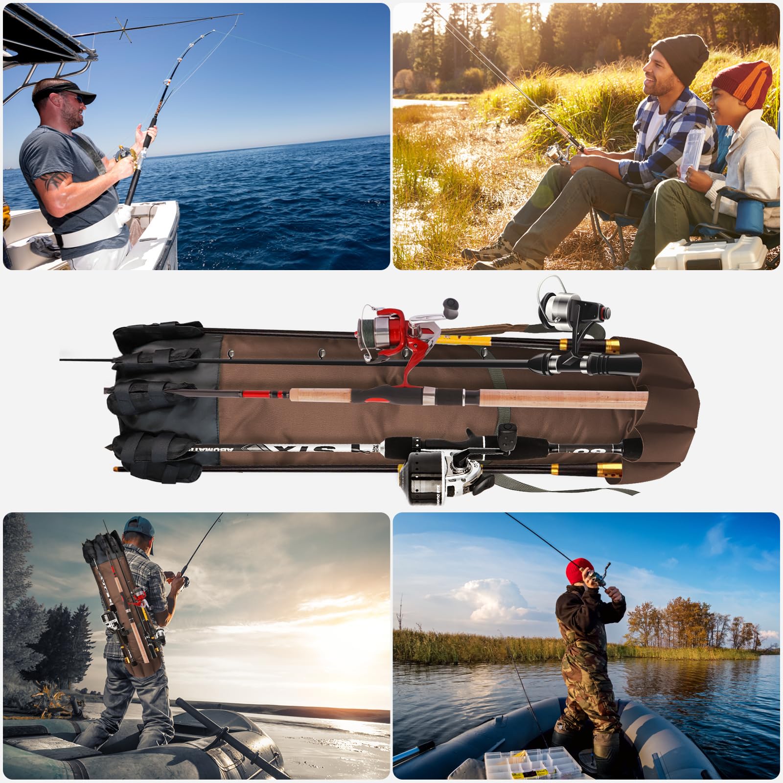 **Durable Folding Fishing Rod Bag - Oxford Fabric Fishing Pole Case for Men, Portable Fishing Gear with Shoulder Strap - Ideal for Travel, Camping & Outdoor Fishing (Coffee)**