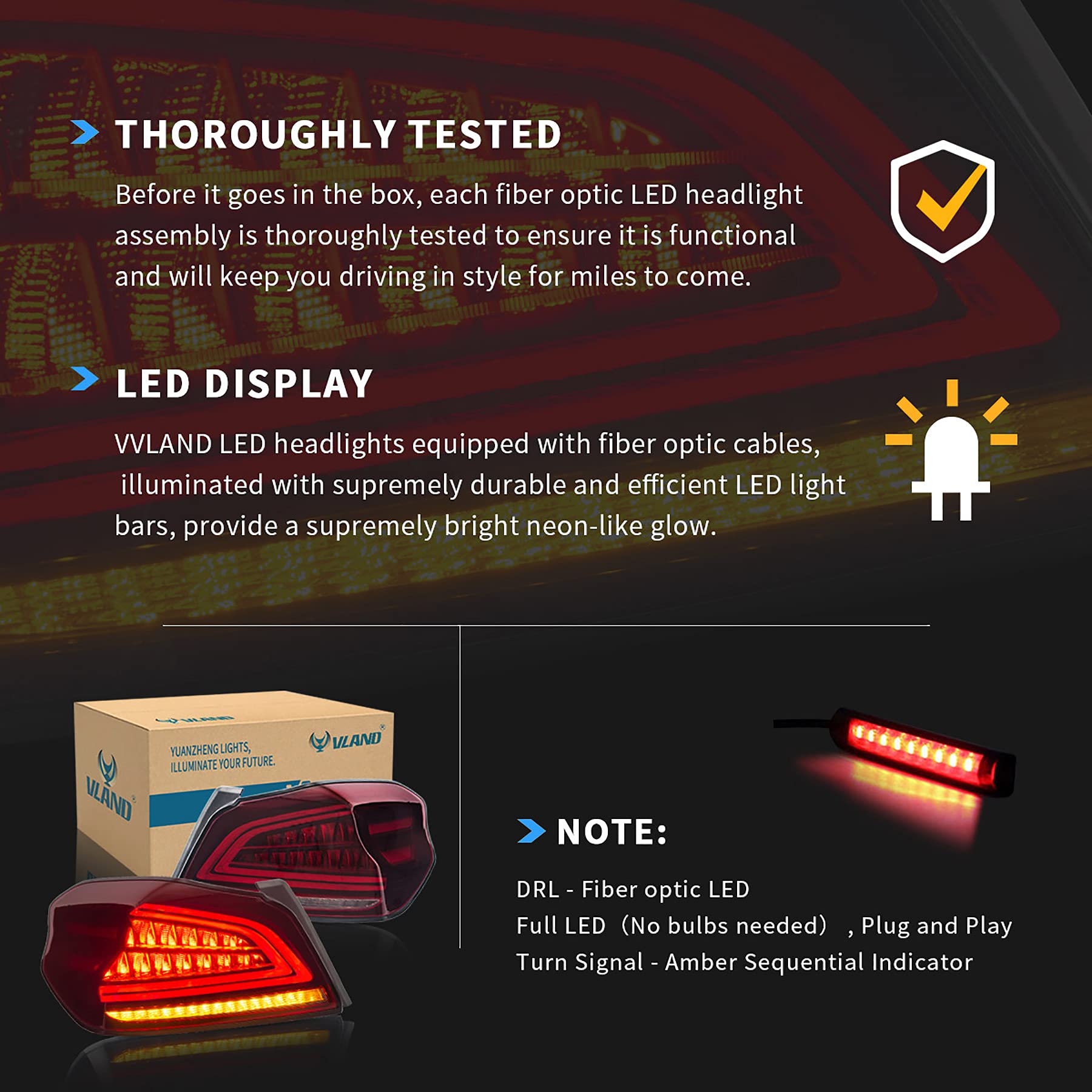VLAND LED Tail Lights for Subaru WRX 2014-2021 - Red Rear Lamp Assembly with Switchback Turn Signal (Driver & Passenger Side Pair) - Upgrade Your Car's Style & Safety for Night Driving