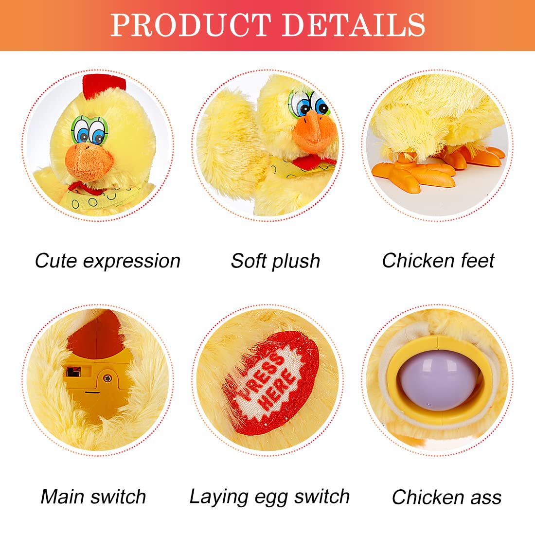 Easter Chicken Laying Egg Electric Plush Toy with Sound & Music - Fun Interactive Animal Toy for Kids Easter Gifts, Party Favors & Holiday Decorations