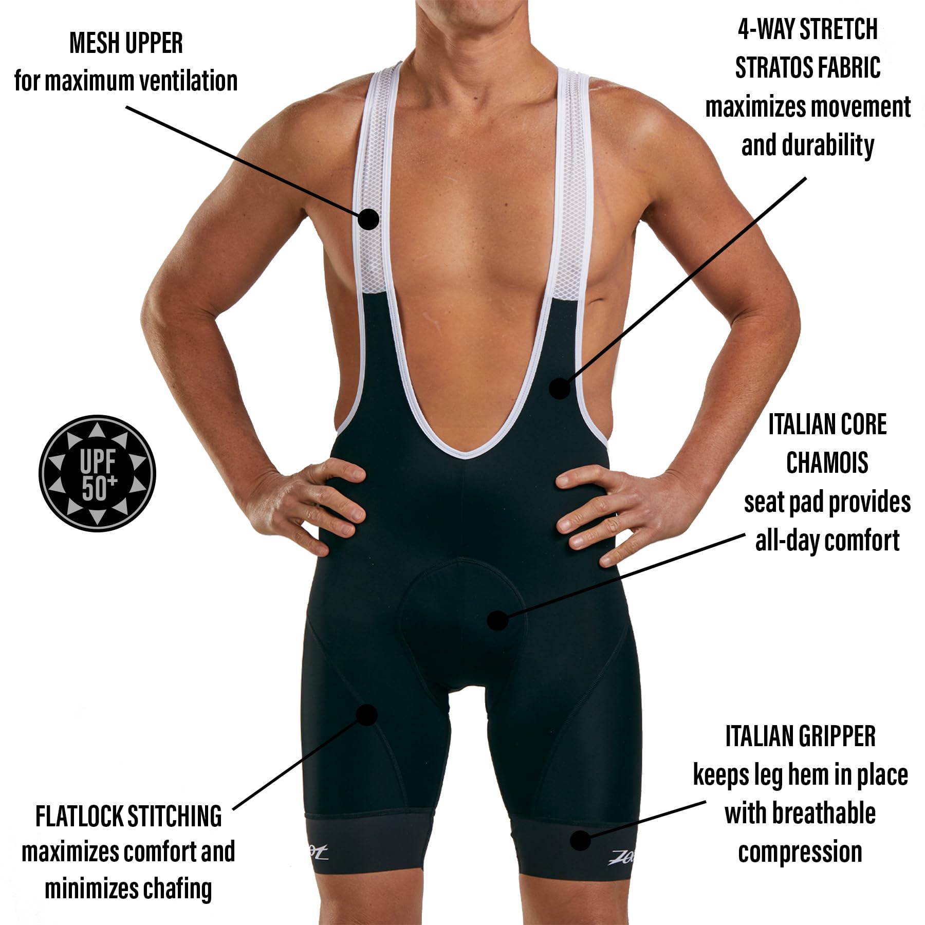 Zoot Men's Core Cycling Bib Shorts - Padded Triathlon Bibs with Breathable UPF 50+ Fabric for Road Biking & Triathlon Training - Ideal for Long Distance Cycling & Endurance Sports