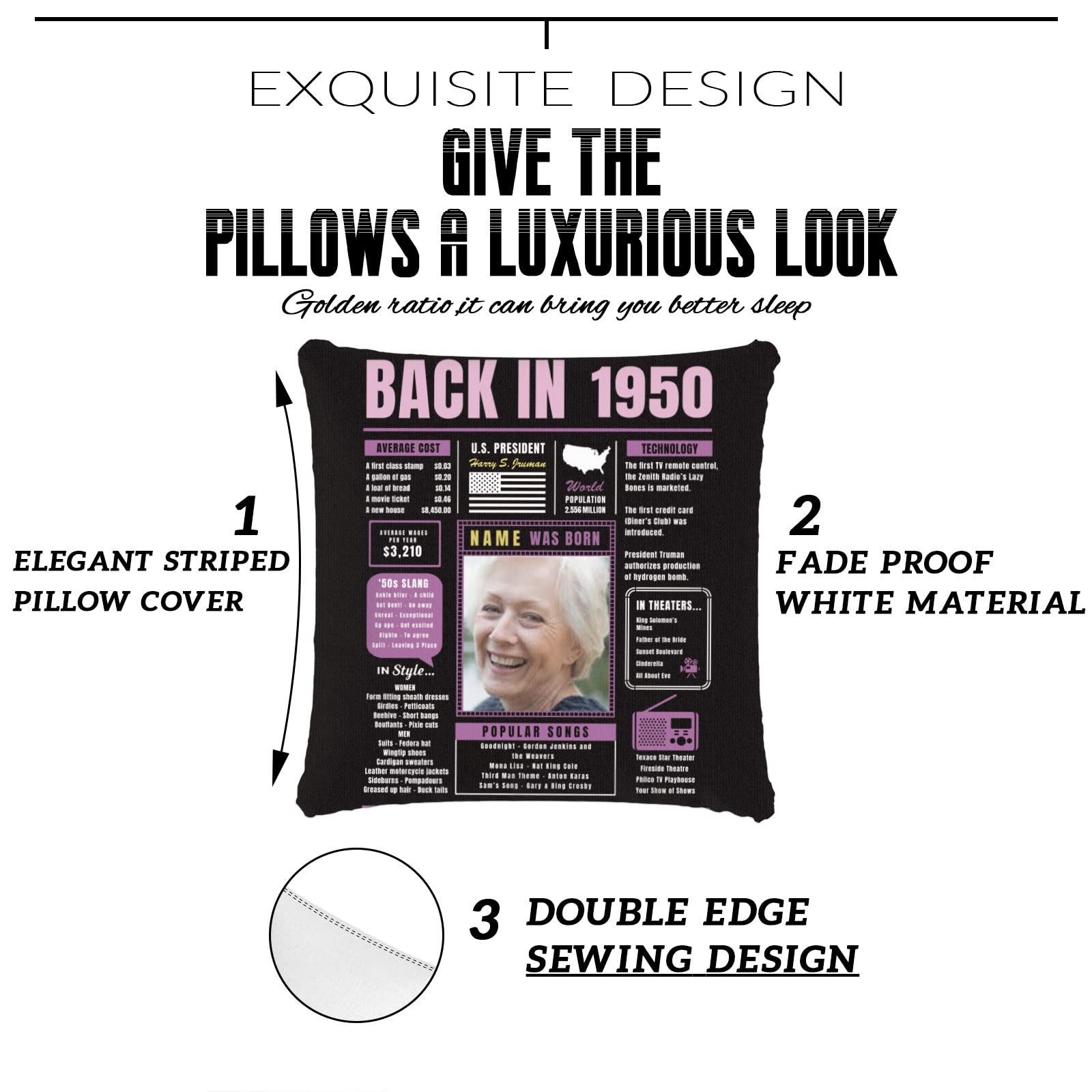 74th Birthday Party Decorations - Purple Custom Throw Pillow for Sofa | Super Soft 1950 Themed Pillowcase | Perfect Gift for Men, Women, Boys & Girls | Great for Birthday Celebrations, Home Decor & Special Occasions