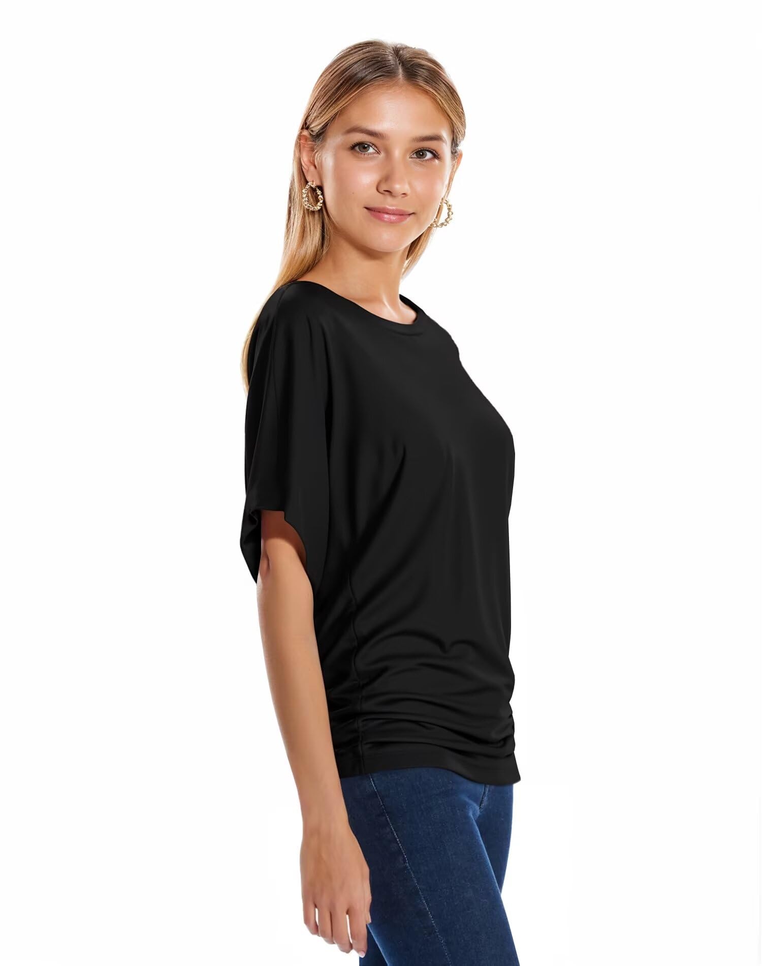 Hybrid & Company Women's Super Comfy Boat Neck Dolman Top Shirt - Soft & Stylish Casual Wear for Everyday Outfits, Work & Weekend