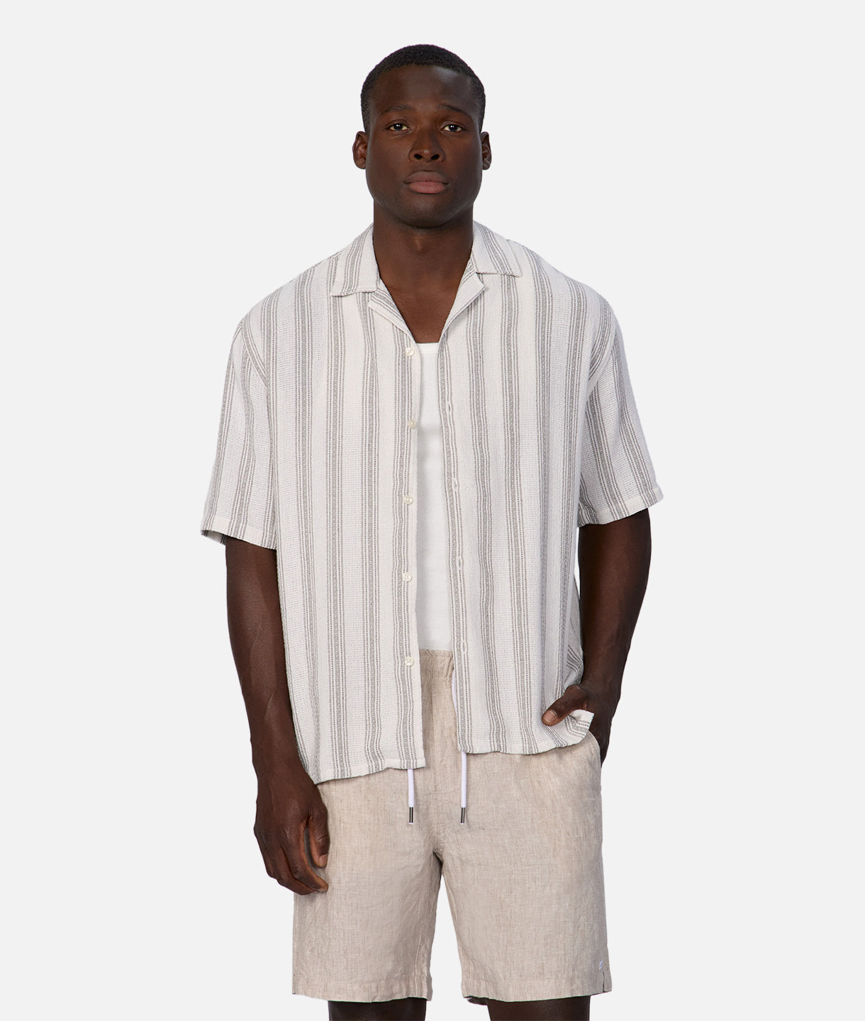 Granada Short Sleeve Shirt for Men - Breathable Cotton Casual Button Down Shirt in Off White & Stone Colors | Perfect for Summer Outfits, Beach Wear and Office Casual Style