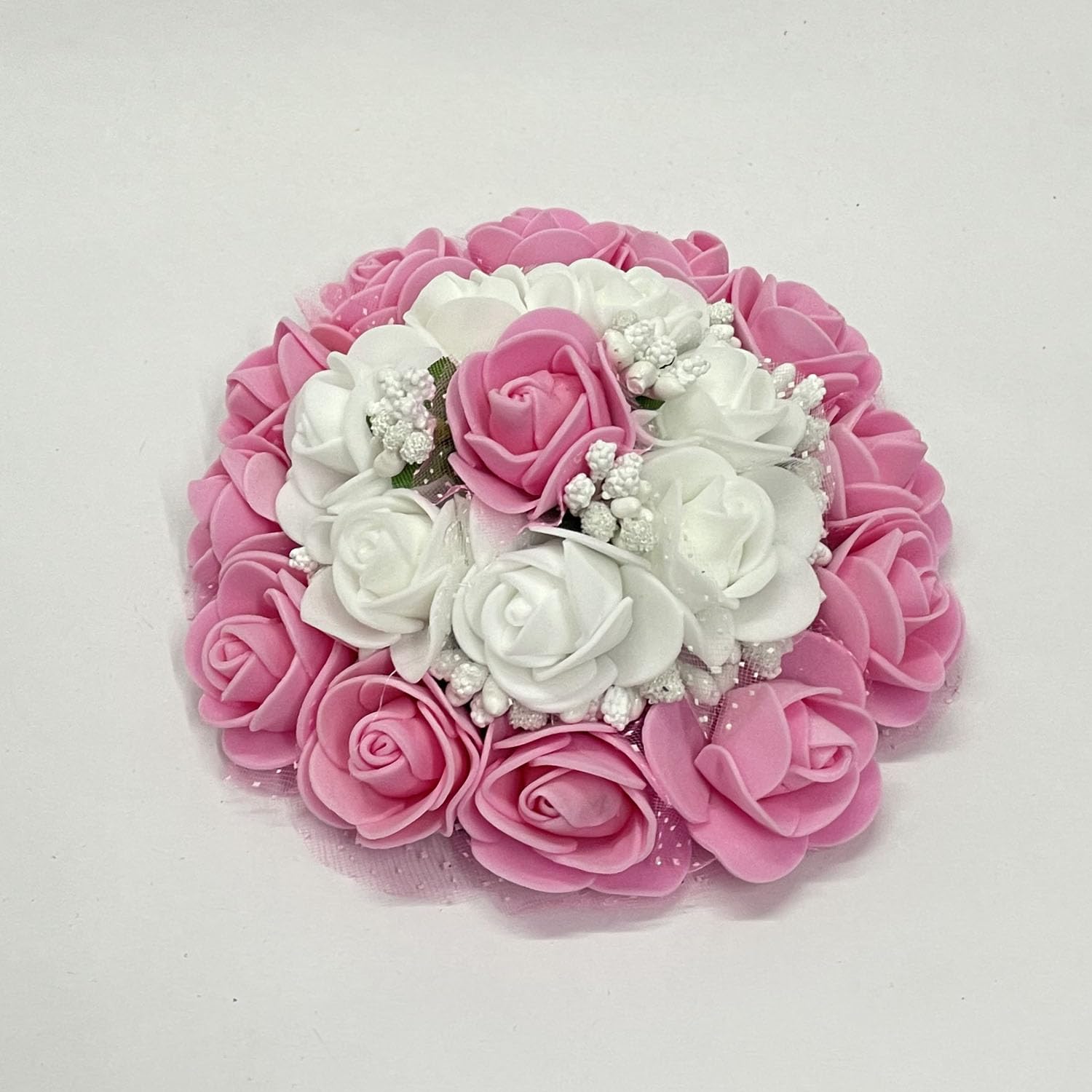 GuruEmbelish Bridal Bun Juda Gajra Maker - White & Pink Floral Hair Accessories for Women & Girls | Perfect for Weddings, Parties & Indian Traditional Events