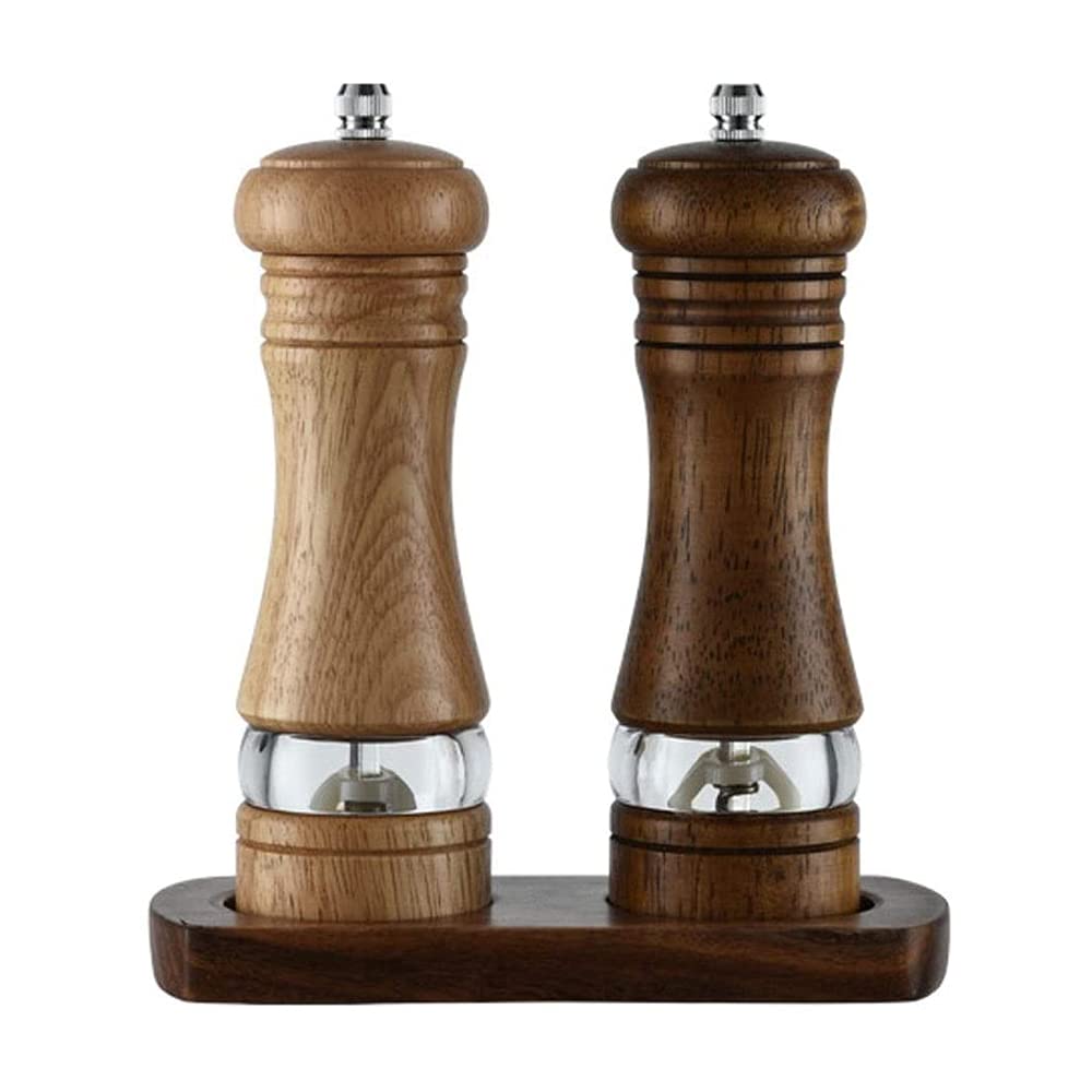 Premium Wooden Salt and Pepper Grinder Set - Adjustable Coarseness, Ceramic Core, Refillable Manual Mill for Sea Salt, Pepper & Spices - Ideal for Kitchen, Dining Table & Gourmet Cooking (1 Set)