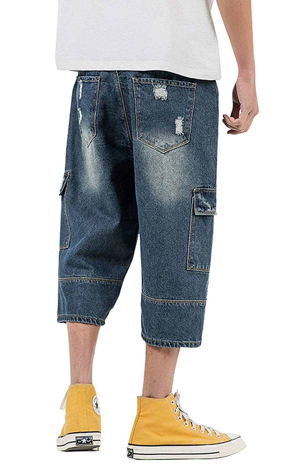 Men's Loose-Fit Ripped Distressed Hip Hop Capri Jeans Baggy Denim Cargo Shorts - Streetwear Fashion for Casual Outfits & Summer Style