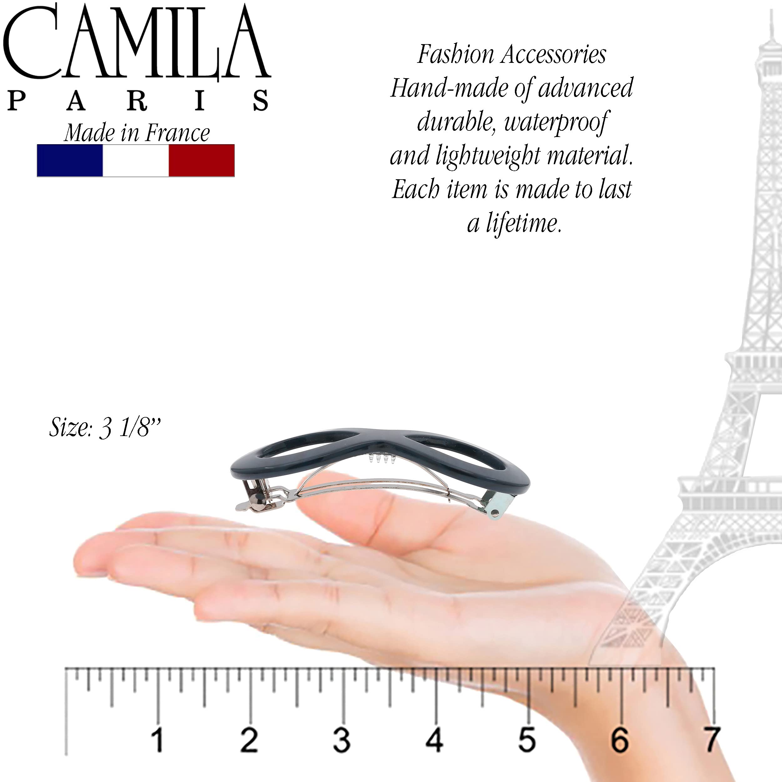 Camila Paris CP3275 French Hair Barrette Clip for Women & Girls - Handmade Blue Strong Hold Grip Hair Accessory | No Slip, Durable Hair Clip for Styling | Made in France | Perfect for School, Work, Weddings & Everyday Use