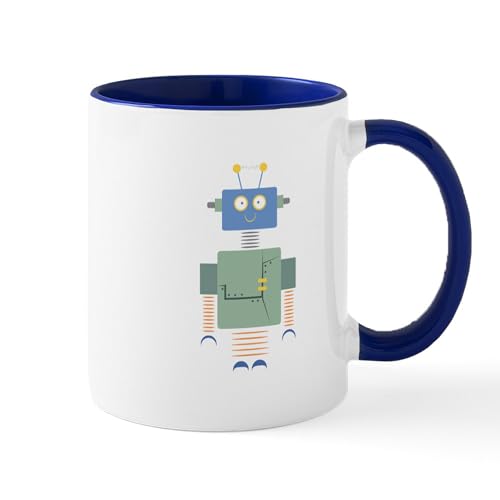 White/Navy Inside - Robot Mugs
