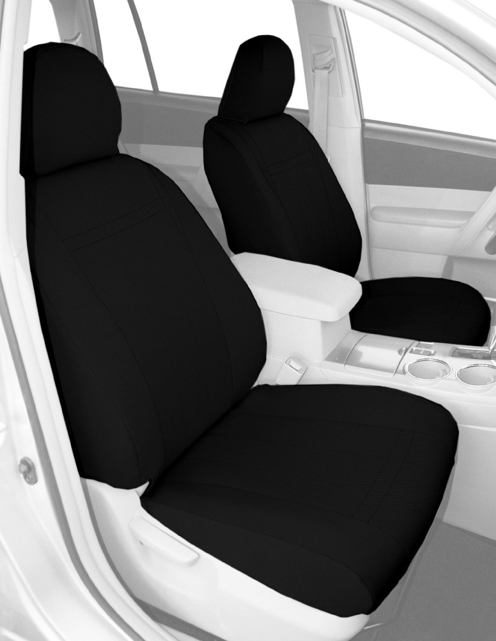 CalTrend EuroSport Seat Covers for 2012-2019 Ford Flex - Black with Black Insert & Trim | Front Bucket Seats Protection | Perfect for Road Trips & Daily Commute