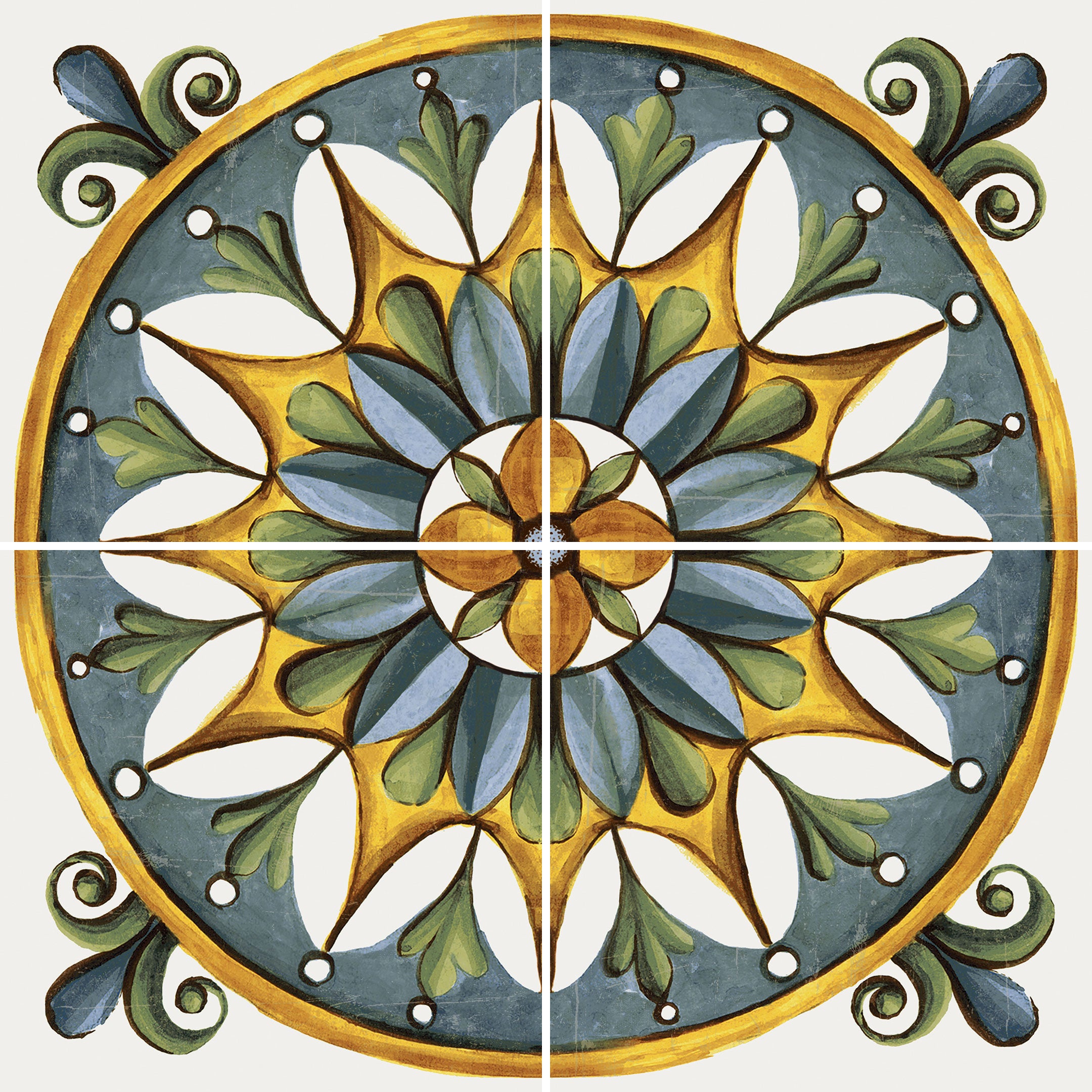 Vita Sole 01 Spanish Encaustic Cement Tiles - Handmade Orange County Floor & Wall Tiles for Kitchen, Bathroom, Patio Decor