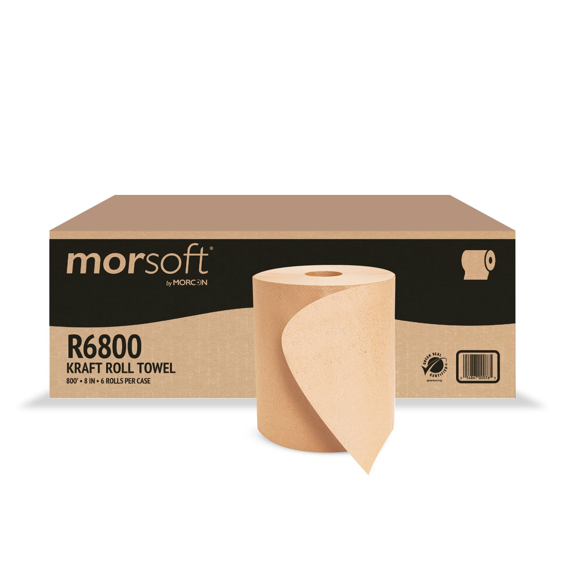 Morsoft by Morcon R6800 Universal Hardwound Roll Towels - 6 Rolls x 800 ft Brown Recycled Paper Towels (100% Post-Consumer Fibers) - Ideal for Commercial Kitchens, Restaurants & Office Break Rooms