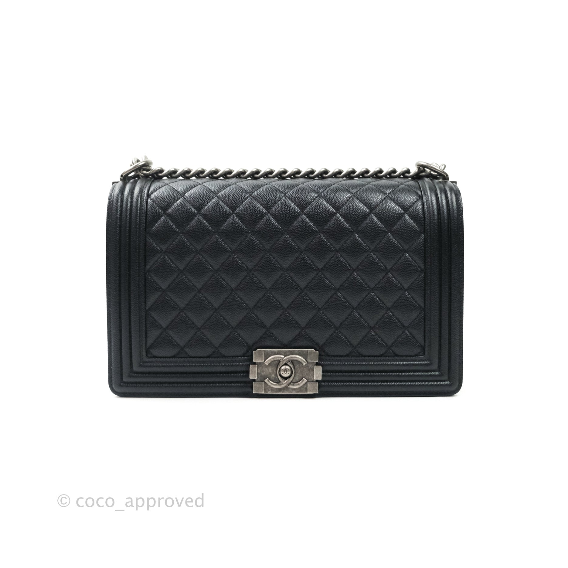 Chanel Boy New Medium Quilted Black Caviar Leather Bag with Ruthenium Hardware - Luxury Crossbody Purse for Women, Perfect for Evening Events & Daily Use