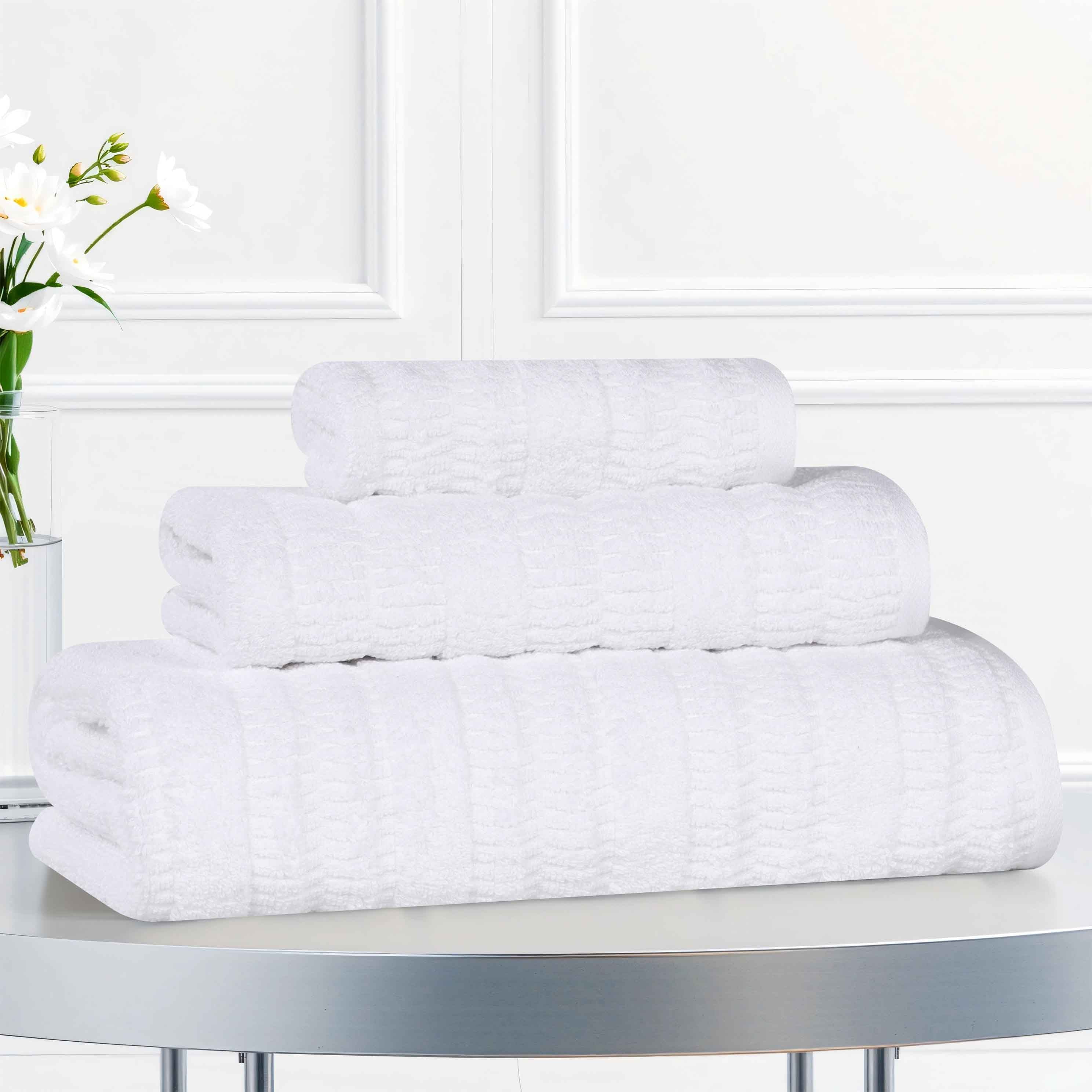 Premium 3-Piece Cotton Ribbed Towel Set - Soft, Absorbent & Quick-Drying Bath Towels for Spa, Gym & Luxury Home Use