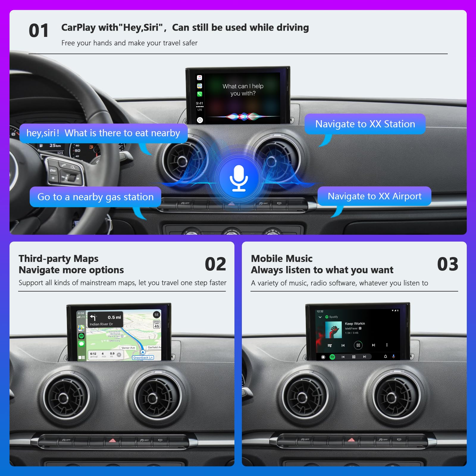 Road Top Wireless CarPlay & Android Auto Retrofit Kit for Audi A3 2013-2018 | Plug & Play Decoder with Mirror Link, Backup Camera & Navigation | Upgrade Your Driving Experience for Commuting & Road Trips