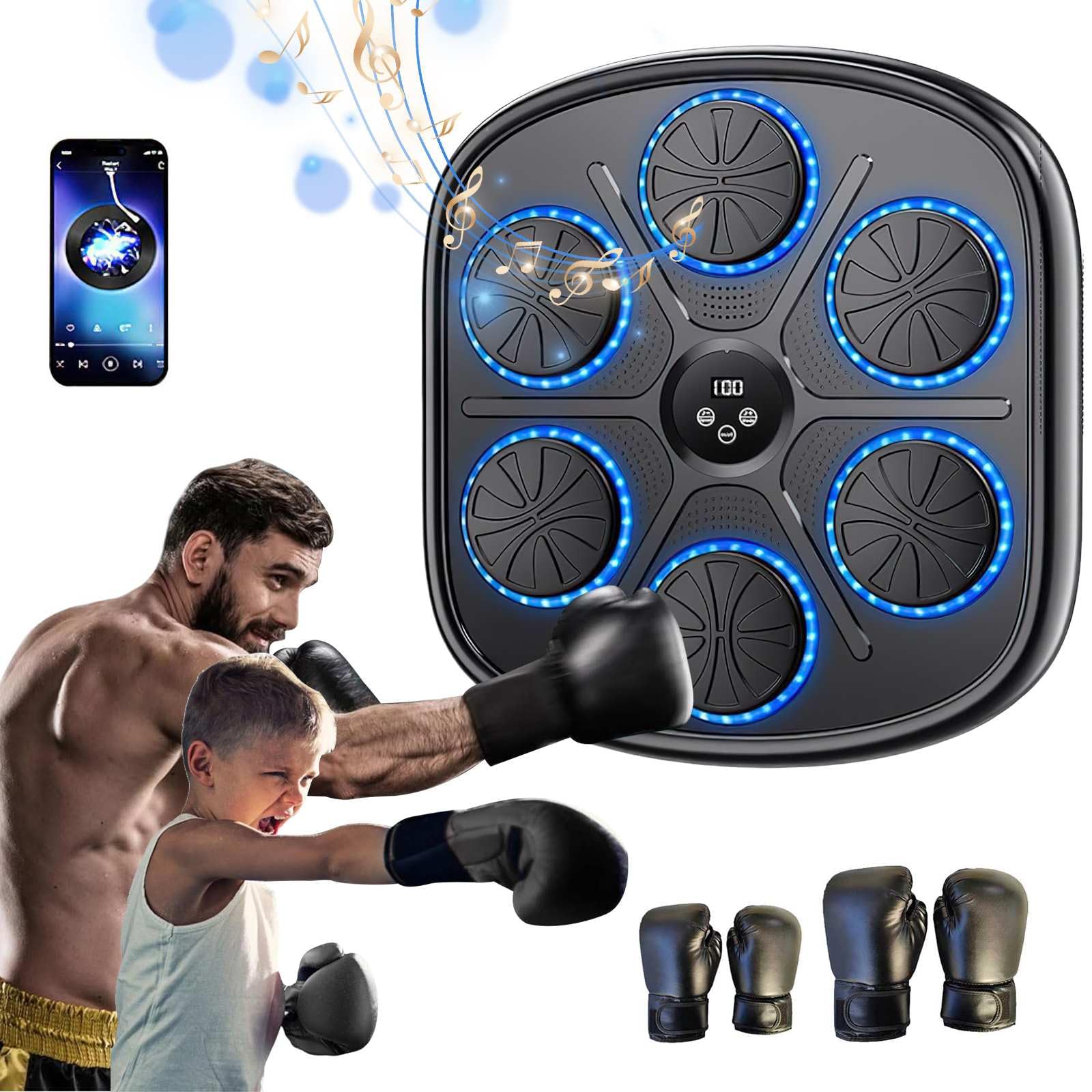 EagerMinds Smart LED Bluetooth Boxing Machine with Music - Wall Mount Punching Bag for Home Workout, Adults & Kids - Perfect for Fitness Training, Stress Relief & Family Fun