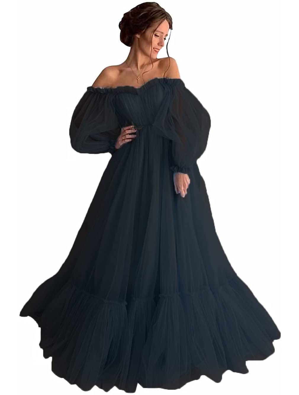 Glamorybride Women's A-Line Off Shoulder Ball Gown Prom Dress with Puffy Sleeves & Back Zipper - Elegant Floor Length Formal Gown for Homecoming, Wedding Guest, Quinceañera & Special Occasions
