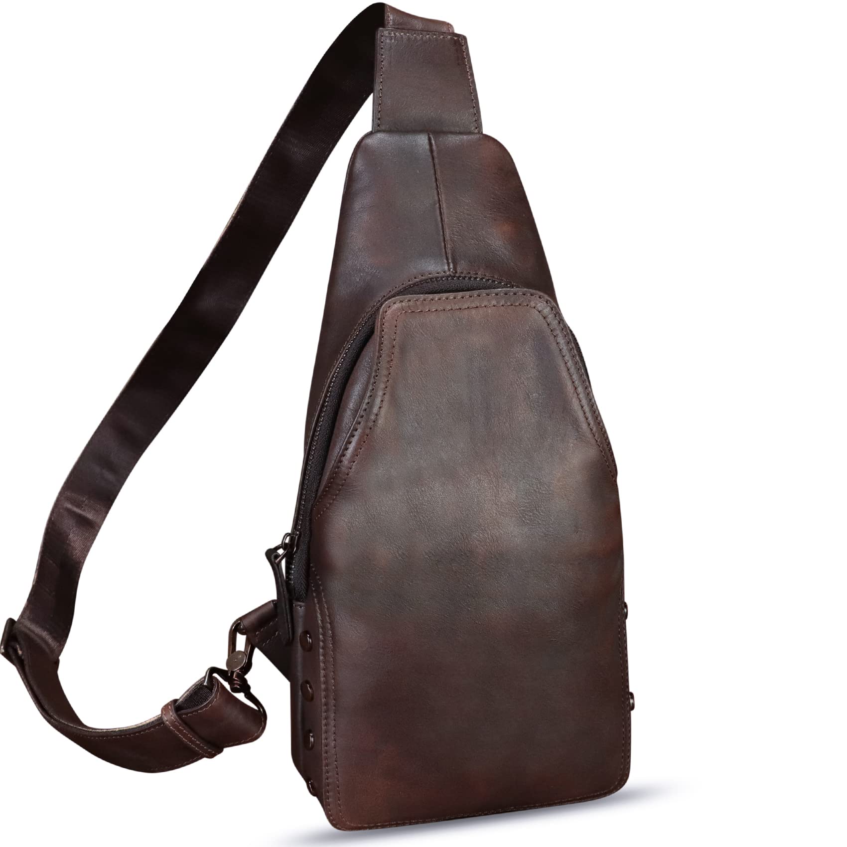 **Genuine Leather Sling Bag for Men & Women - Vintage Crossbody Shoulder Bag, Handmade Chest Backpack, Daypack Purse Fanny Pack (Coffee) - Perfect for Travel, Hiking & Daily Use**