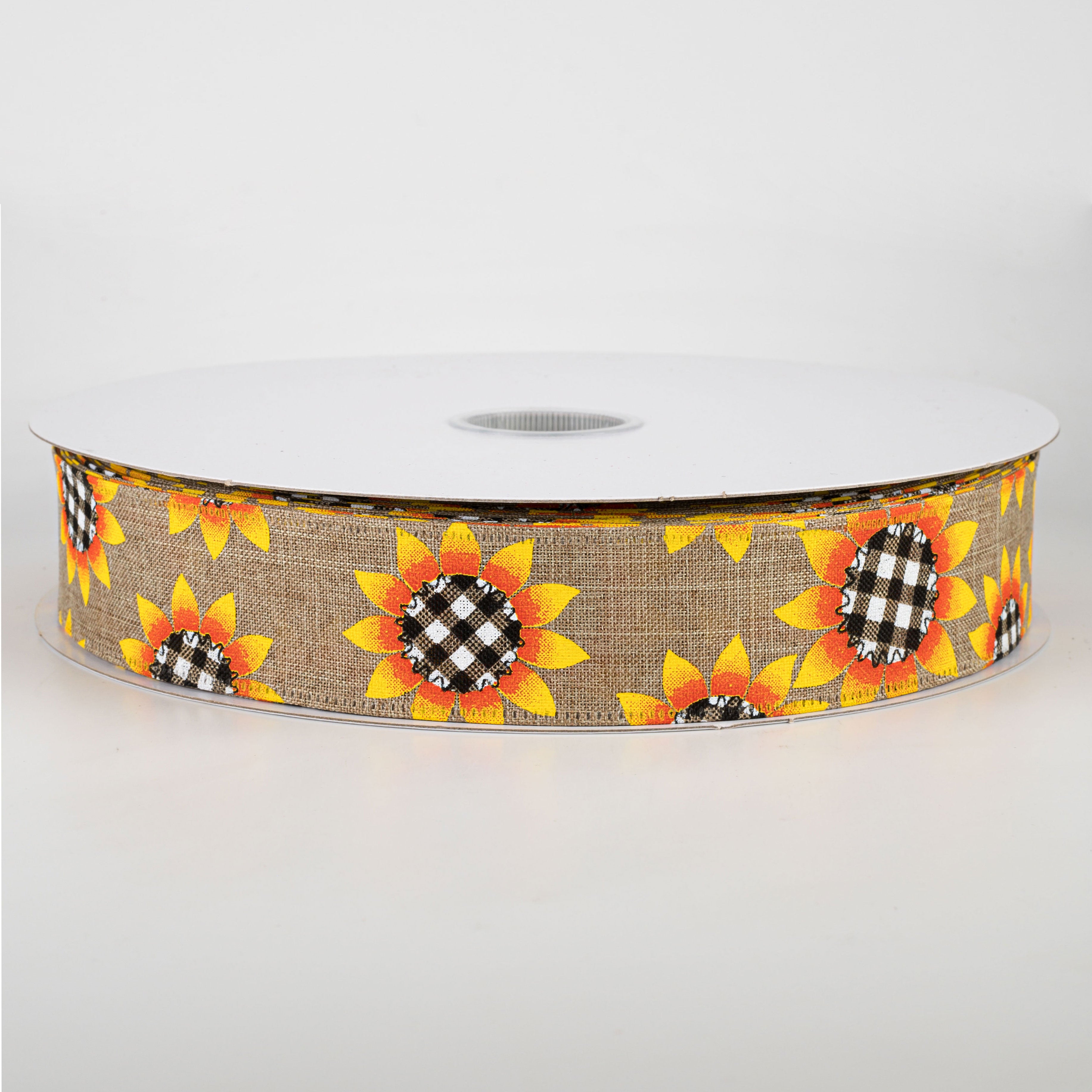 1.5 Inch Linen Buffalo Plaid Sunflower Ribbon - Natural Fabric Ribbon for DIY Crafts, Gift Wrapping, Scrapbooking (50 Yards) - Perfect for Home Decor, Wedding Favors, and Seasonal Projects
