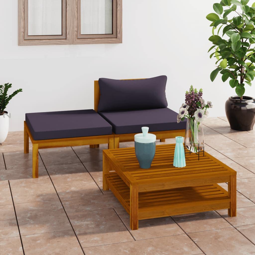 3-Piece Patio Lounge Set with Dark Gray Cushions - Outdoor Sectional Sofa & Couch Set - Acacia Wood Furniture for Front Porch, Backyard, Balcony - Perfect for Relaxing, Entertaining & Outdoor Lounging