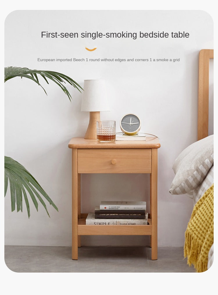 Solid Wood Nightstand - Beech & Pine Bedside Table for Bedroom, Modern & Rustic End Table with Storage Shelf - Perfect for Bedroom, Living Room, or Office