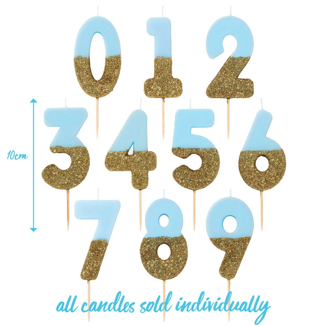 Premium Blue Number 2 Candle with Gold Glitter - 8cm/3