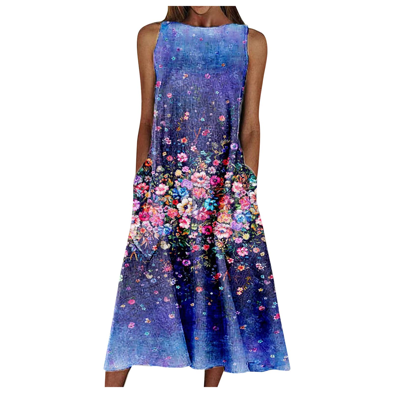 Big Print Maxi Dress with Pockets - Round Neck Swing Dress for Women | Beach Holiday Summer Dress by 2luv | Perfect for Vacations, Parties & Casual Outings