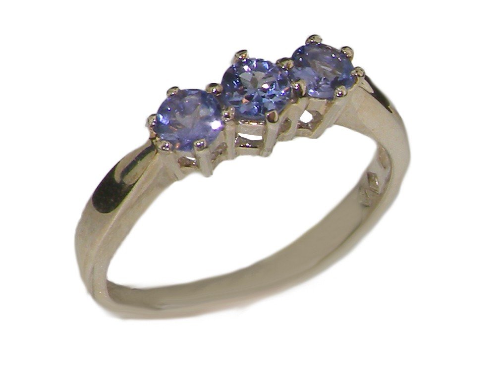 18K White Gold Natural Tanzanite Women's Trilogy Ring - Size 4-12 | Elegant Tanzanite Engagement, Wedding & Anniversary Jewelry Gift for Her