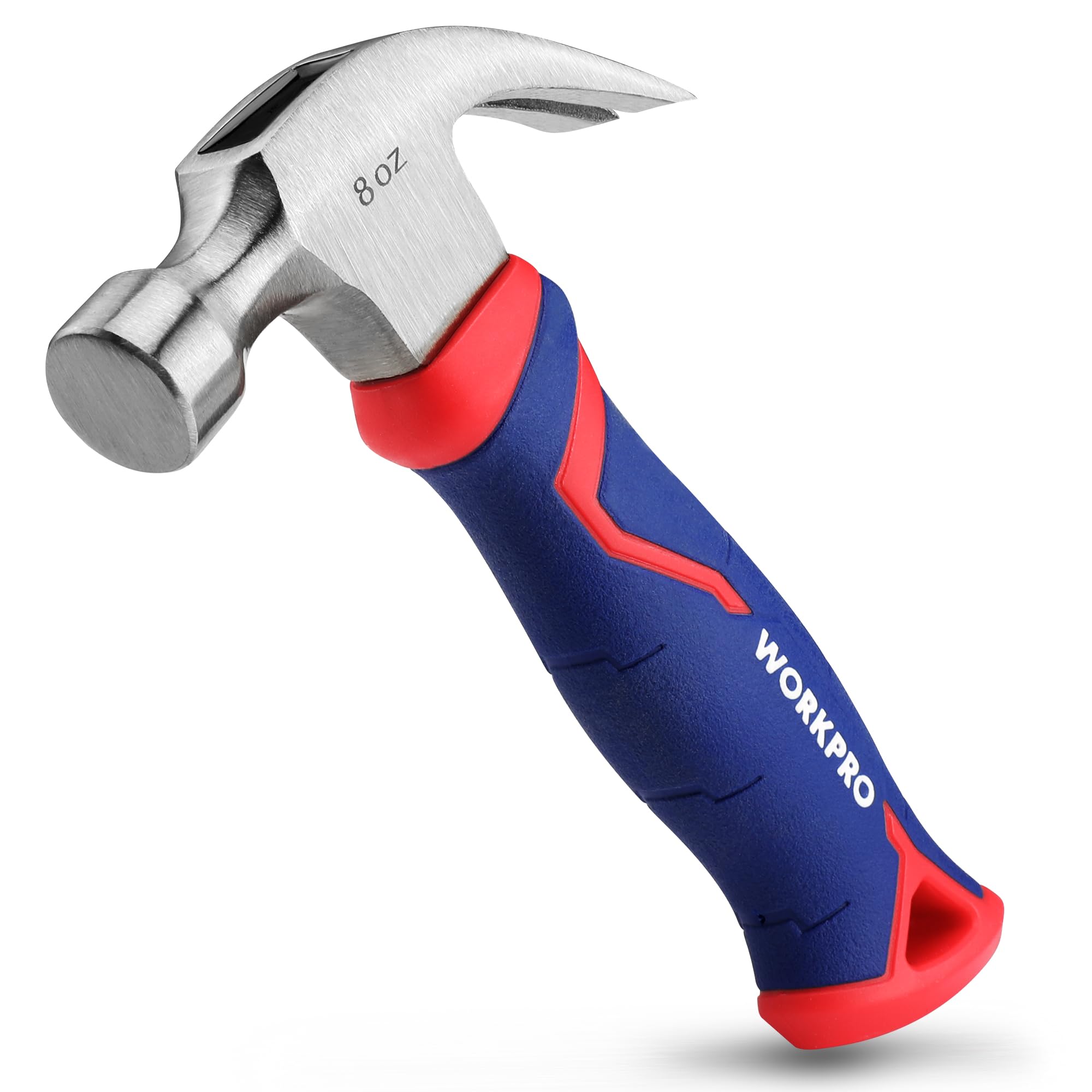 WORKPRO 8 oz Fiberglass Claw Hammer - Forged Steel Head, Shock Absorbing Grip - Perfect for Home Repair, Construction & DIY Projects - Smooth Face Hammer for Nail Pulling & Woodworking