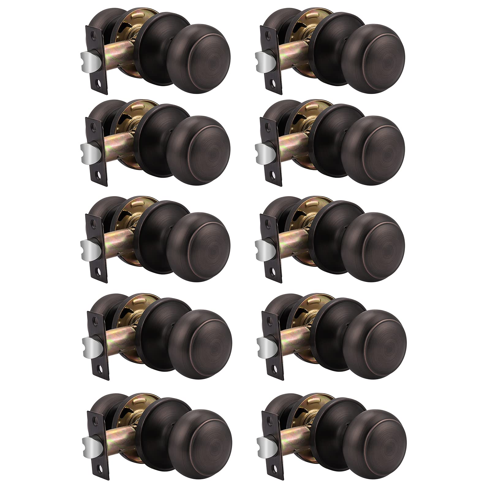 10 Pack Probrico Interior Door Knobs - Keyless Passage Function for Closet & Hallway - Oil Rubbed Bronze Finish - Perfect for Bedrooms, Bathrooms & Office Doors