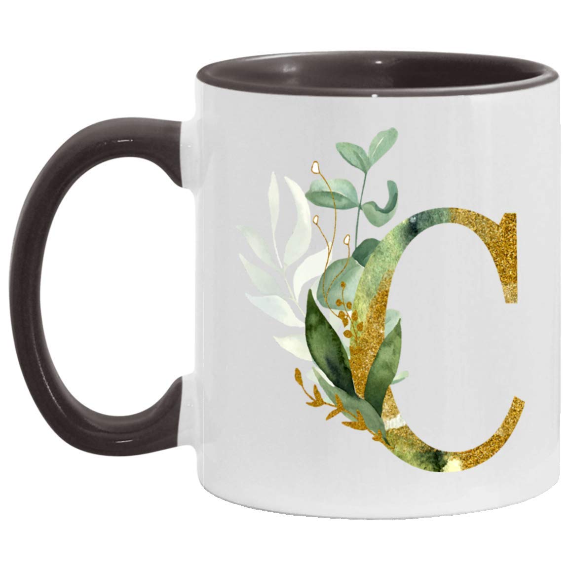 Personalized Monogram Coffee Mug - Custom Letter C Floral Design with Gold Accent, Perfect for Her Birthday, Christmas, Mother's Day Gift - Ideal for Home, Office & Coffee Lovers (Black)