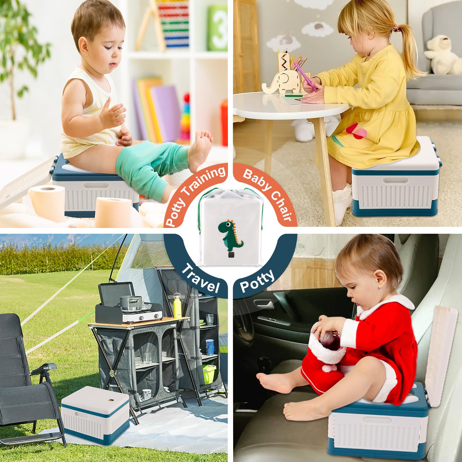Foldable Travel Potty for Toddlers - Portable Training Toilet Seat for Boys & Girls - Emergency Car Toilet for Camping, Outdoor & Indoor Use - Includes 30 Disposable Bags (Blue) - Perfect for Road Trips, Hiking & Home Potty Training