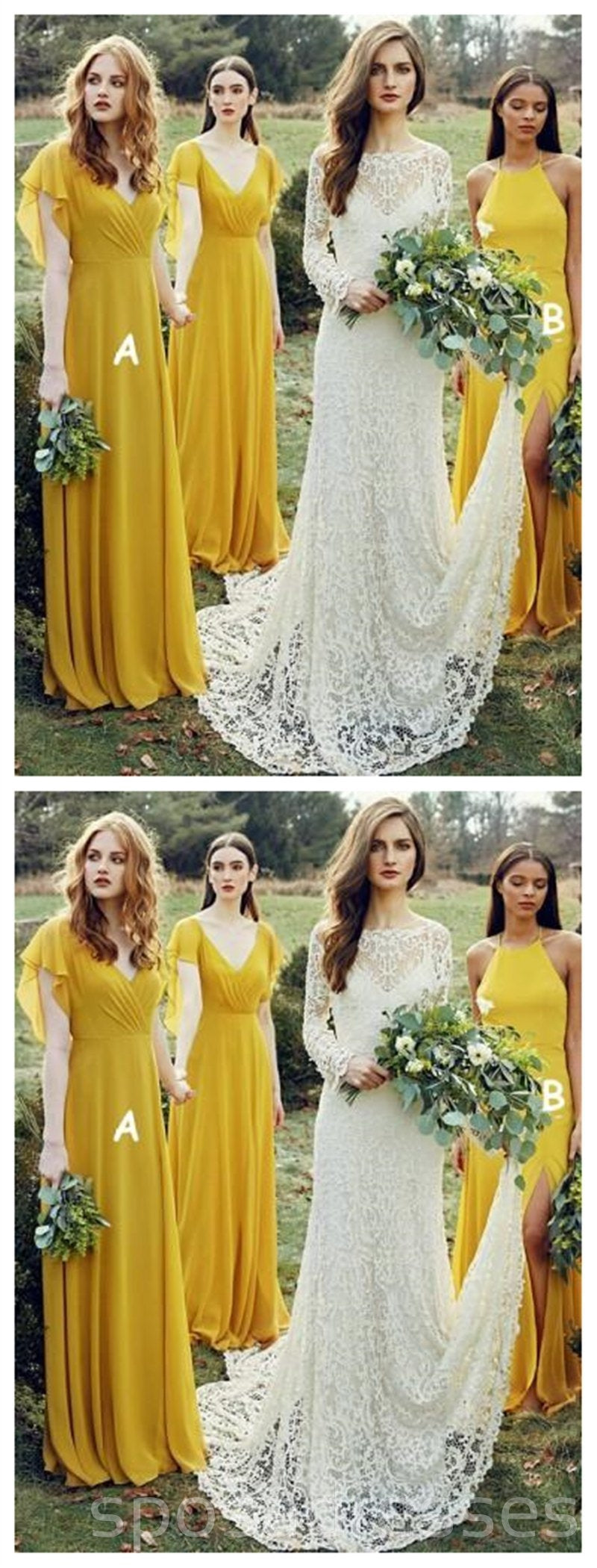Elegant Mismatched Yellow Long Chiffon Bridesmaid Dresses - WG269 | Perfect for Weddings, Formal Events & Special Occasions