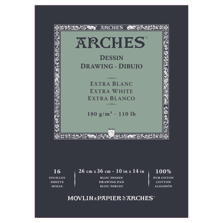 Premium Arches Drawing Pad - Extra White Heavyweight Paper 10x14 Inches - Ideal for Sketching, Watercolor & Mixed Media Art Projects